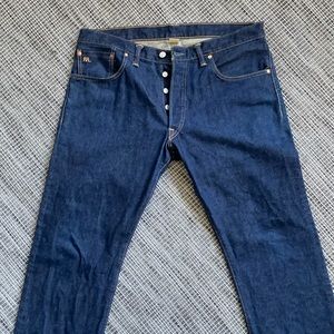 Men’s Double RL dark wash, low, straight denim. Lightly worn a couple times